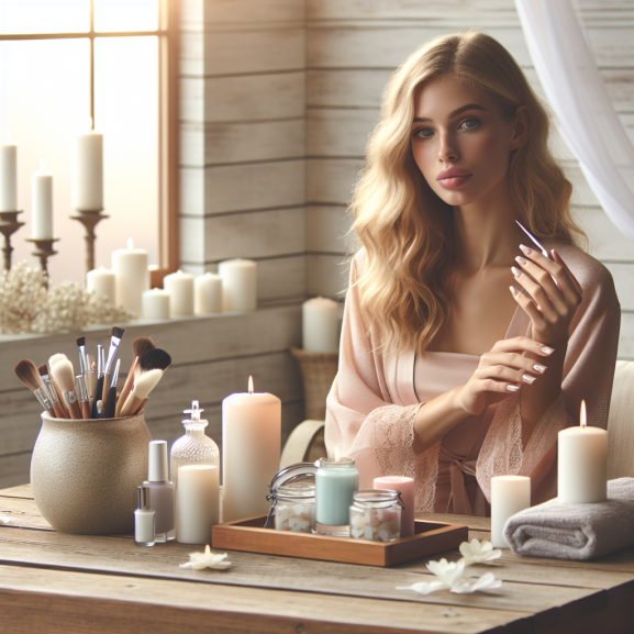 A colorful array of nail polish bottles and nail care tools on a clean and organized vanity table.